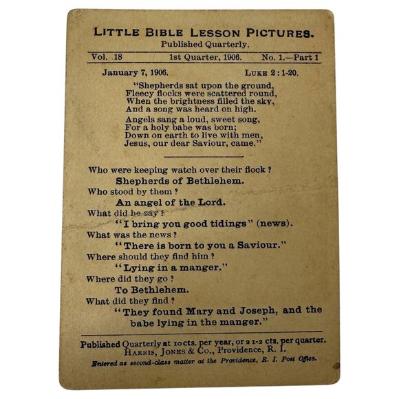 1906 Harris Jones & Co Little Bible Lesson Picture Cards Vol 18 No 1 Antique VTG - Picture 6 of 7